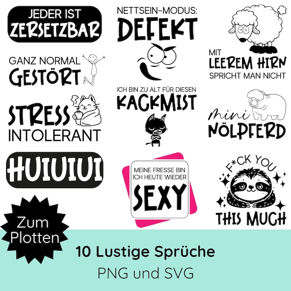 Plotterdatei lustige Sprüche SVG PNG · Plotterdatei Tasse, Shirt SVG · Deutsche Sprüche svg · kurze lustige Sprüche · Silhouette Studio