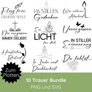 Plotterdatei Trauer Bundle SVG PNG · Abschied SVG für Trauerkerzen · Kissen Trauer · Trauerkarte svg · Trauersprüche · Silhouette Studio