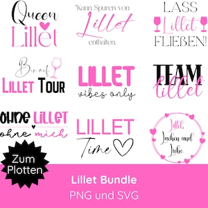 May include: Pink and black graphic designs with the text "Lillet" and various phrases related to the drink, such as "Queen Lillet", "Lillet Tour", "Lillet Time", and "Team Lillet".
