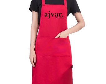Custom "Kako Si" Kitchen Apron with Pockets, Balkan Gift