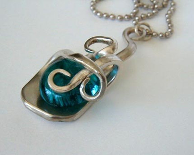 Spoon Jewelry Fork Pendant Necklace Teal Glass Focal Piece Etsy