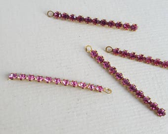 Long pink Swarovski connector charms - vintage rhinestone charms