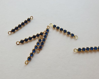 Six vintage vibrant blue swarovski crystal brass connectors
