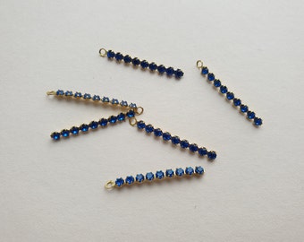 Six vintage vibrant blue swarovski crystal brass charms