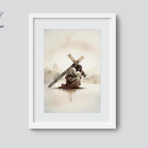 Jesus Carrying Cross | Digital Download | Jesus Crucifixion Art | Modern Christian Art | Crucifixion of Jesus | Follow Me | Christ Cross