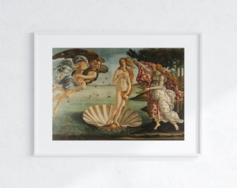 Geboorte van Venus | Digitale download | Sandro Botticelli | Renaissancekunst | Goddelijk vrouwelijk | Beroemde schilderijen | Renaissanceschilderijen