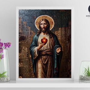 Sacred Heart of Jesus | Digital Download | Jesus Christ Picture | Sacred Heart of Jesus Picture | Jesus Images | Jesus Art | Mosaic Artwork