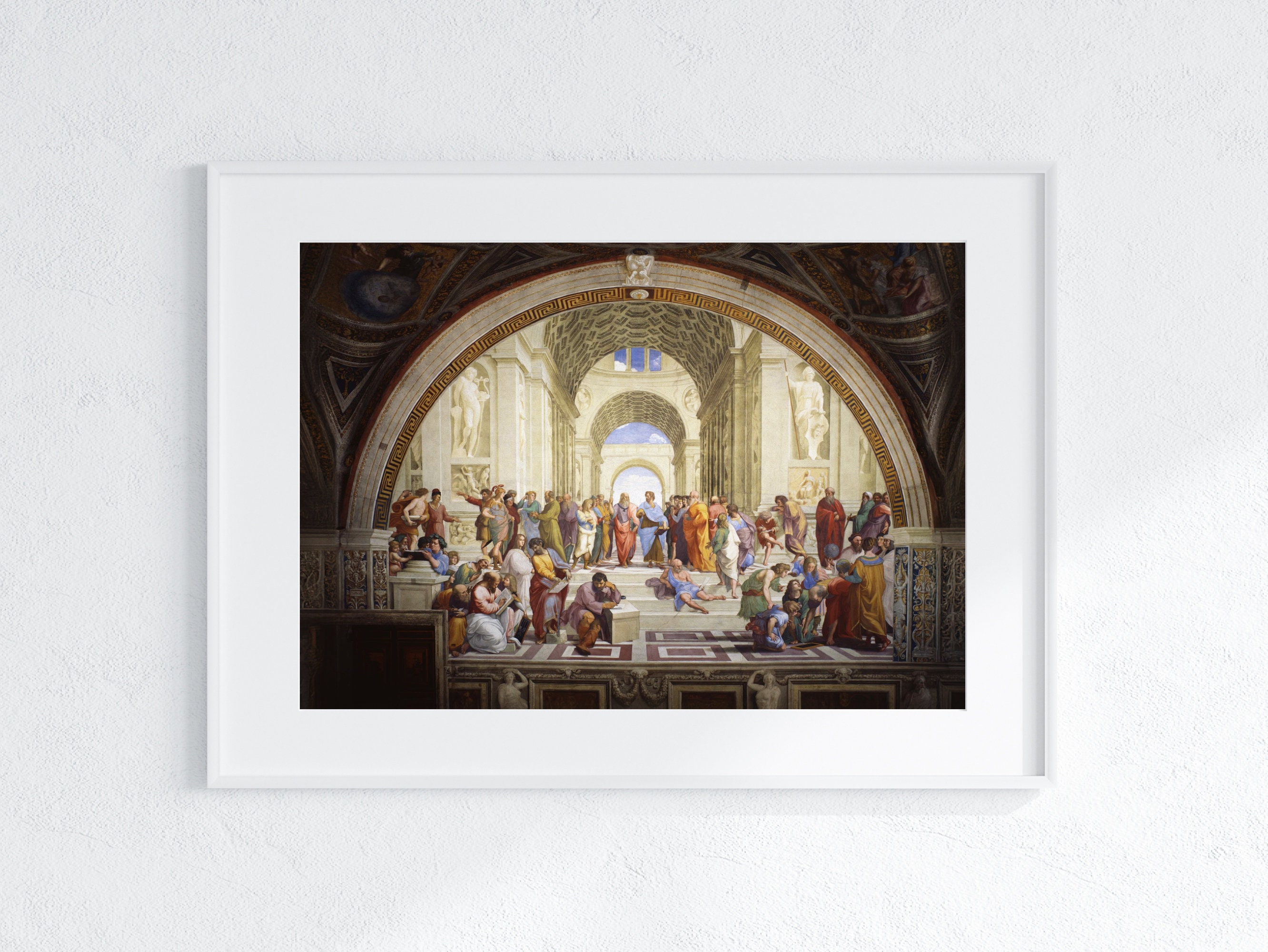 La scuola di Atene / Download digitale / Raffaello Sanzio / Opere d'arte rinascimentali / Capolavori / Arte dell'antica Grecia / Dipinti rinascimentali