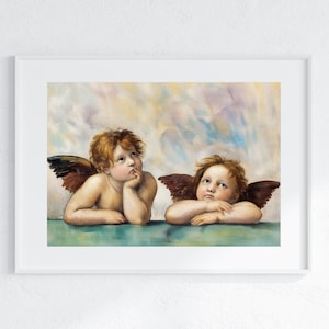 Los dos querubines / Descarga digital / Raffaello Sanzio / Ángeles querubines / Obra renacentista / Obra maestra / Pinturas famosas / Cupido