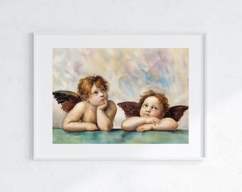 I due cherubini / Download digitale / Raffaello Sanzio / Angeli cherubini / Opere d&#39;arte rinascimentali / Capolavoro / Dipinti famosi / Cupido