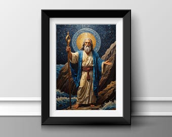 Moses Kunst | Digitaler Download | Christliche Kunst | Moses Bild | Mosaik Kunstwerk | Zeitgenössische Christliche Kunst | Moses Abschied vom Roten Meer