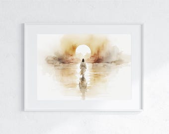 Jesus Walking on Water Art | Digital Download | Modern Christian Artwork | Christ Walks on Water | Christian Painting | Jesus Watercolor Art