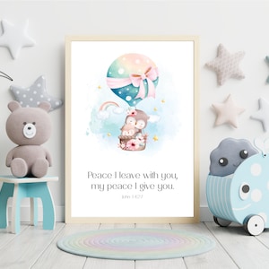 Frieden lasse ich mit Dir | Christliche Kinderzimmer Dekor | Digitaler Download | Kinder Bibel Vers Wandkunst | Schrift drucken | Aquarell Tier