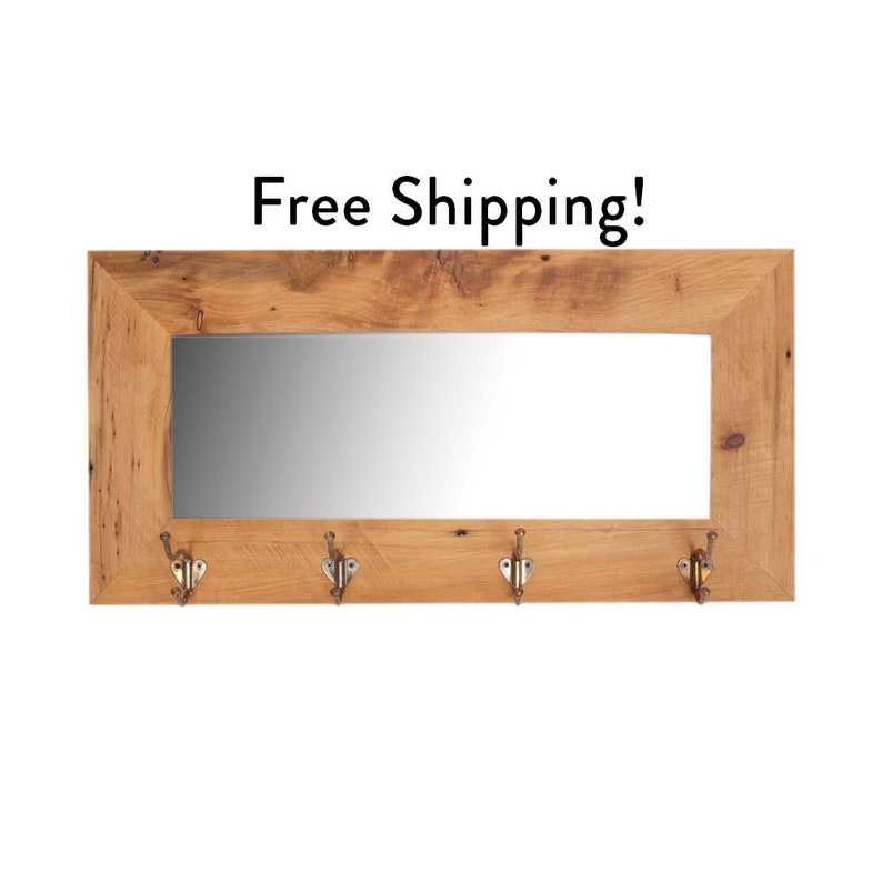 16x32 Reclaimed Wood Mirror With 4 Vintage Coat Hooks Free 16x32 Reclaimed Wood Mirror With 4