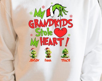 Personalized Grinch Heart Sweatshirt, Custom Grinch Family Sweatshirt, Christmas Matching Grinch Squad Family Sweatshirt, Christmas Tee