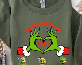 Custom Grinch Tee, Grinch Tees, Personalized Grinch Heart Sweatshirt, Family Sweatshirt, Christmas Matching Grinch Squad Family Sweatshirt