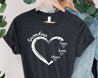 Custom Grandma Shirt, Grandma Heart Tee, Custom Grandma, Custom Name Tee, Custom Name Shirt, Nana Shirt, Grandkids Name, Gift Fot Grandma