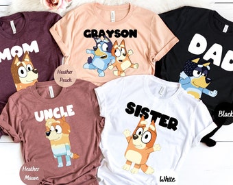 Custom Blue Shirt, Family Matching Shirts, Personalized Blue Tee, Blue Tee, Custom Blue Tee, Custom Blue Dog, Blue and Bingo, Custom Shirt