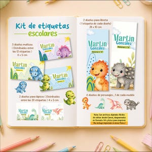 Personalized Dinosaur School Label Kit | Editable Canva Kit for Notebooks | Digital Download - Back to School