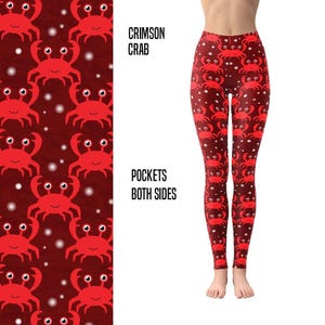 Crimson Crab  Leggings  Full Length with Pockets
