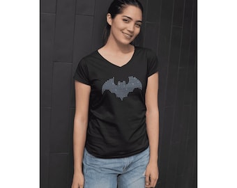 Rhinestone Bat Tee Shirt Crew Neck, V Neck, Long Sleeve