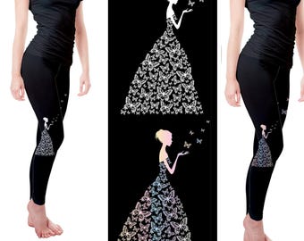Colorful Butterfly Girl Handmade Leggings with Pockets