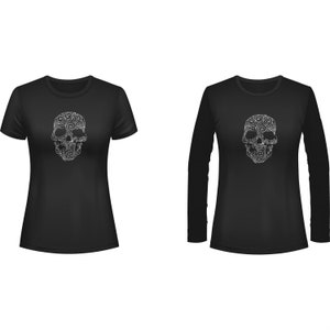 Rhinestone Fancy Skeleton Tee Shirt Crew Neck, V Neck, Long Sleeve