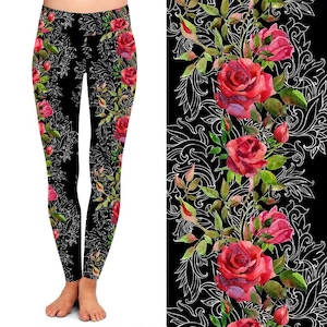 Fancy Roses Side Floral Leggings with Pockets