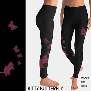 Kitty Butterfly  Rhinestone Leggings with Pockets 1