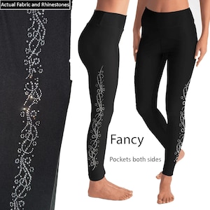 Swirl Lines Rhinestones Leggings with Pockets