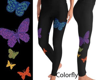Butterfly Colors Rhinestud  Leggings with Pockets
