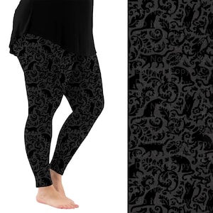 Black Cat Silhouette Leggings with Pockets 画像 3
