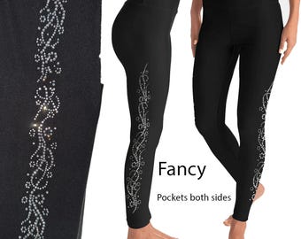 Swirl Lines Rhinestones Leggings with Pockets