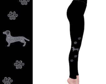Dachshund Sparkle Leggings - Rhinestone Glam for Dog Lovers with Pockets