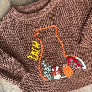 Hand Embroidered Autumn Fox Sweater Floral or Forest - Personalized Gift - Easter - Woodland - Custom Knit  - Baby Shower - Pregnancy