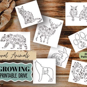 Floral Animal Embroidery Designs: Woodland Stick and Stitch Patterns Growing Google Drive (Digital Download) Seasonal