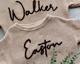 Hand Embroidered Baby Name Sweater: Personalized Knit Gift - Baby Shower - Pregnancy - Milestone Sweater