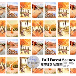Autumn Forest Seamless Pattern: Fall Landscape Fabric (Digital Download)