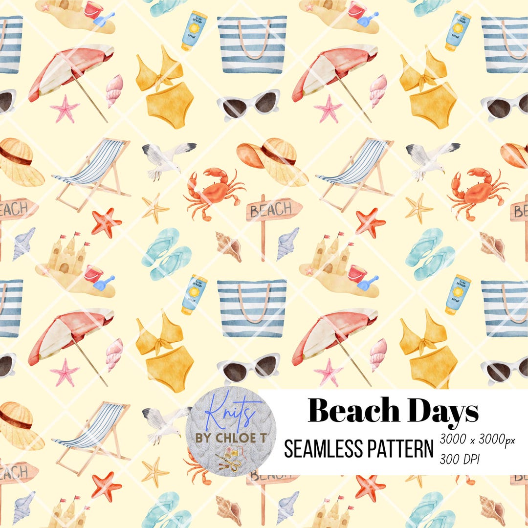 Beach Vacation Seamless Pattern: Summer Seaside Design (digital ...