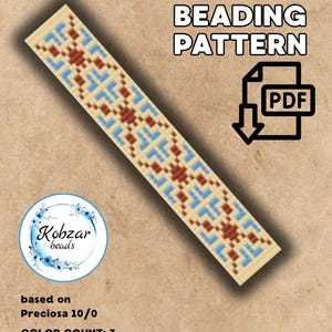 Loom Bracelet Pattern | Beige, Blue, Brown Preciosa Seed Beads (PDF Download)