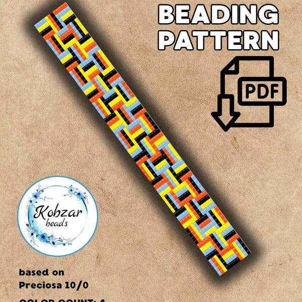 Loom Bracelet Pattern | Geometric Beading Cuff, Preciosa 10/0 (PDF Download)