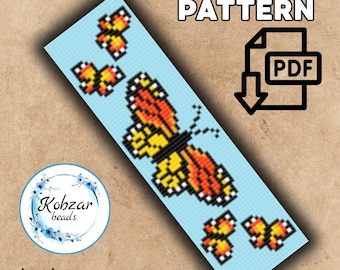 Butterfly  Miyuki Delica Loom Bracelet Pattern | Cross Stitch Design (PDF Pattern) Red flowers