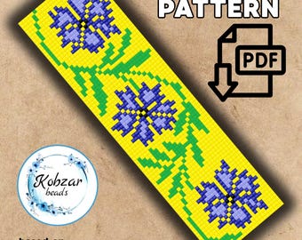 Loom Bracelet Pattern | Cross Stitch Flora, Miyuki Delica Beads (PDF Pattern) Yellow Blue Flovers
