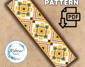 Loom Bracelet Pattern: Geometric Floral Cuff, Miyuki Delica 11/0 (PDF Download)