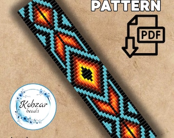 Loom Bracelet Pattern | Geometric Cross Square Stitch (PDF Pattern) Preciosa beads Loombeading