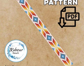 Miyuki Delica Loom Bracelet Pattern | Cross Stitch Design (PDF Pattern) blue white orange red