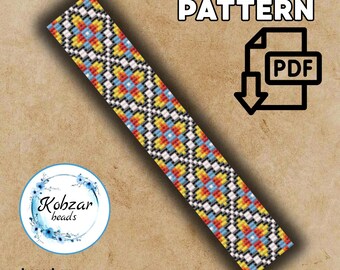 Miyuki Delica Loom Bracelet Pattern | Cross Stitch Design (PDF Pattern) blue orange yellow white