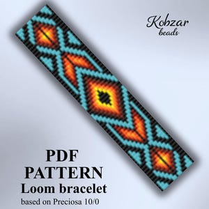 Loom Bracelet Pattern | Geometric Cross Square Stitch (PDF Pattern) Preciosa beads Loombeading
