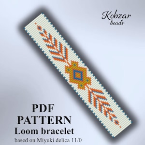 Aztec Loom Bead Pattern PDF, Geometric Native American Style Bracelet Pattern, Boho Beaded Cuff Scheme Miyuki Delica 11/0, Instant Download