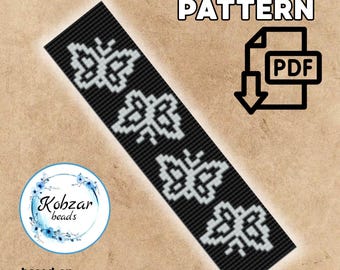 Butterfly Miyuki Delica Loom Bracelet Pattern | Cross Stitch Design (PDF Pattern) Red flowers